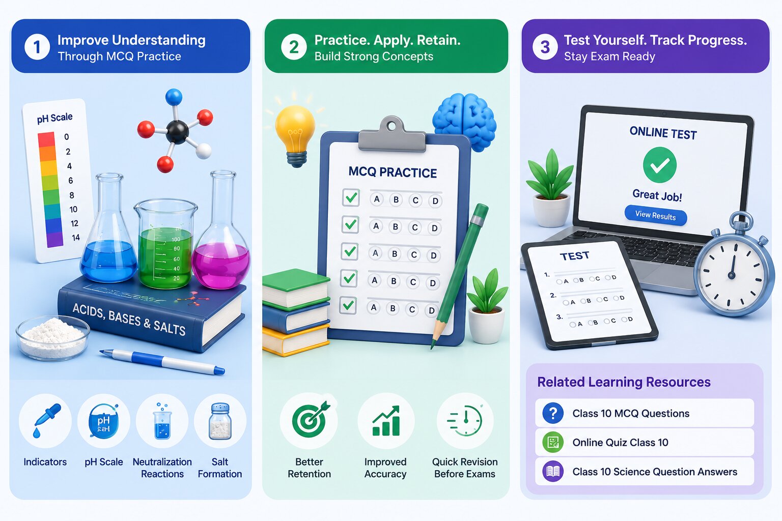 MCQ Practice Screen — AI Quiz Dashboard — Student Progress Analytics
