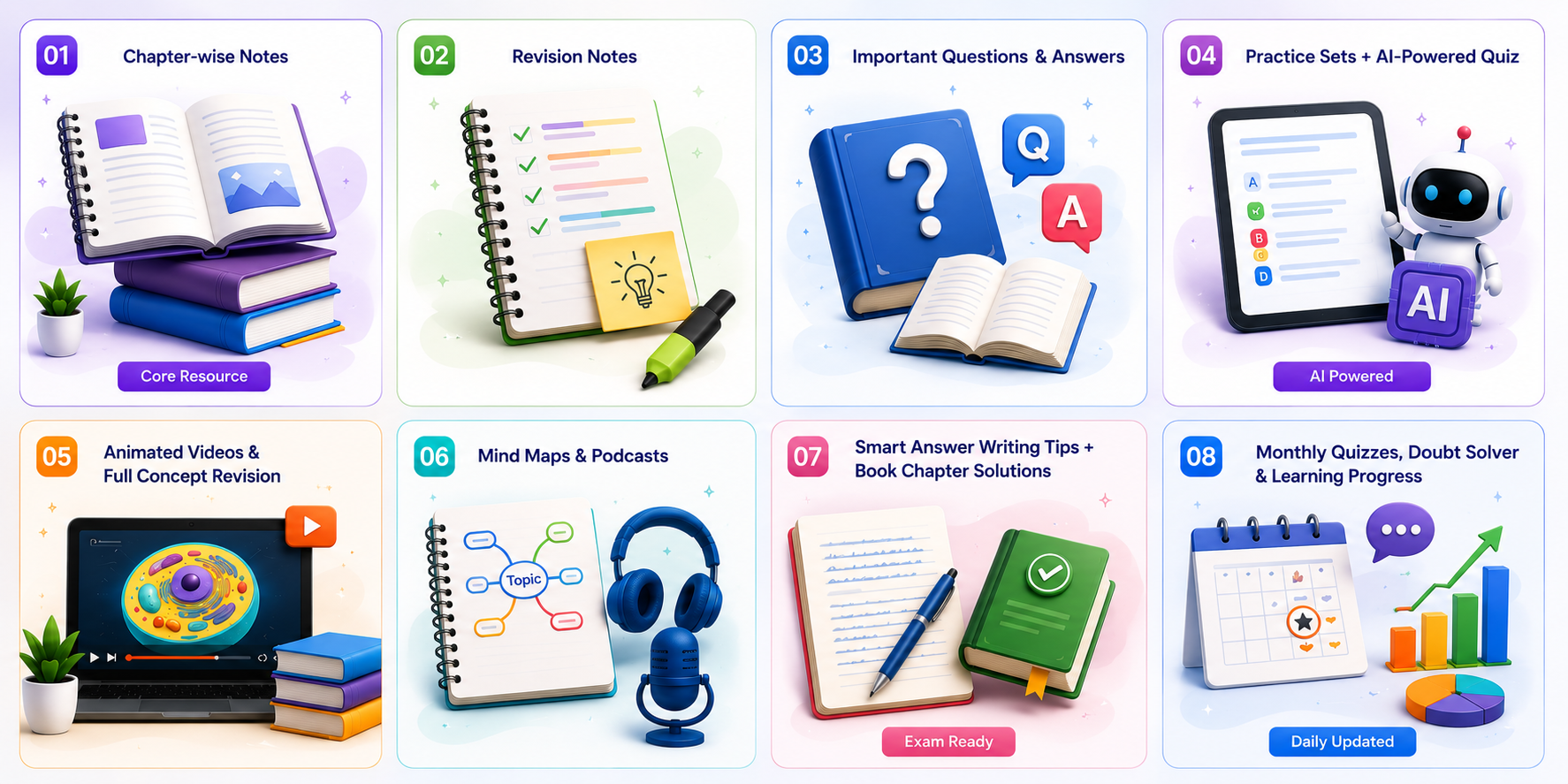 Notes Screenshot — Quiz Screenshot — Podcast Screenshot
