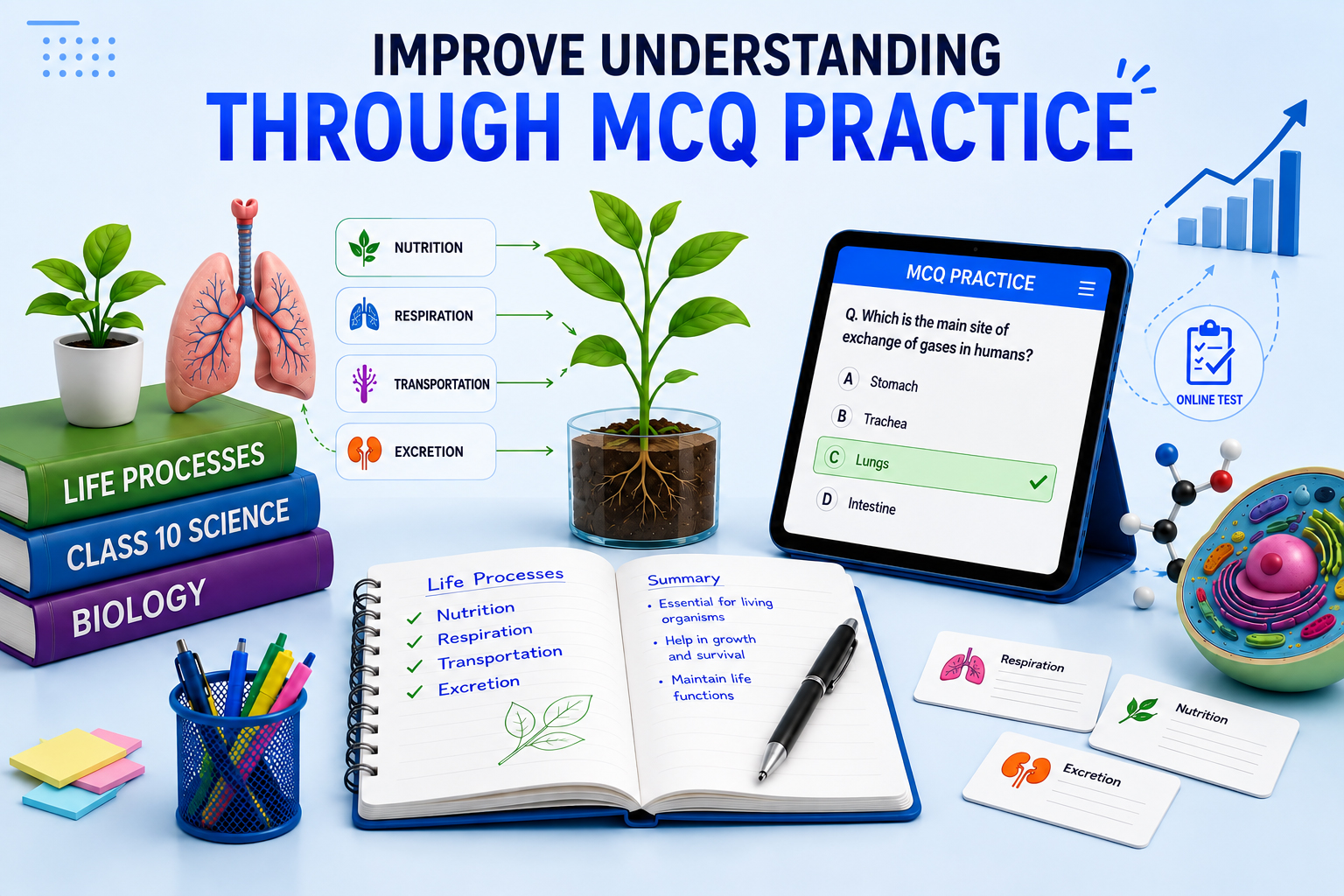 MCQ Practice Screen - AI Quiz Dashboard - Student Progress Analytics