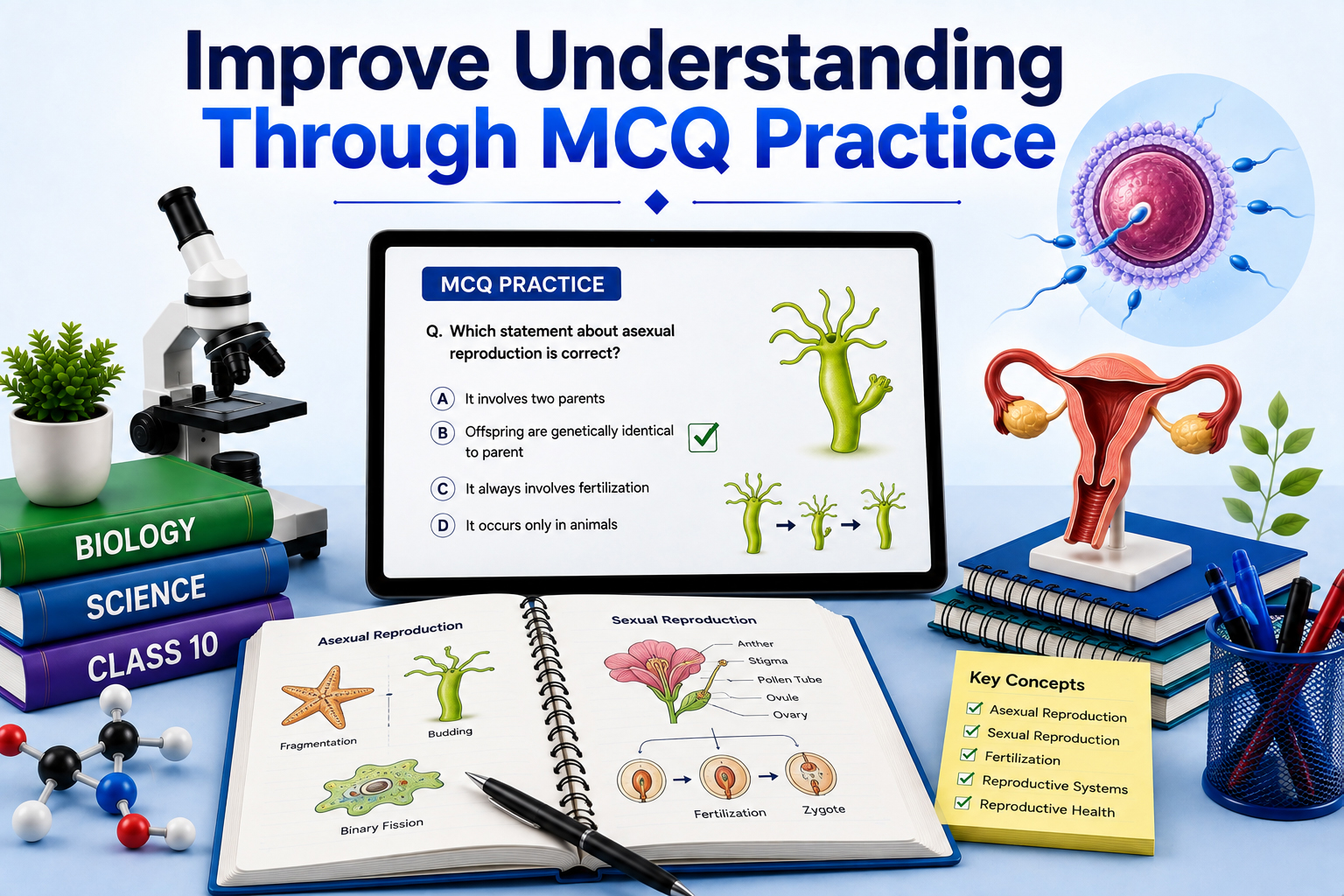 MCQ Practice Screen - AI Quiz Dashboard - Student Progress Analytics