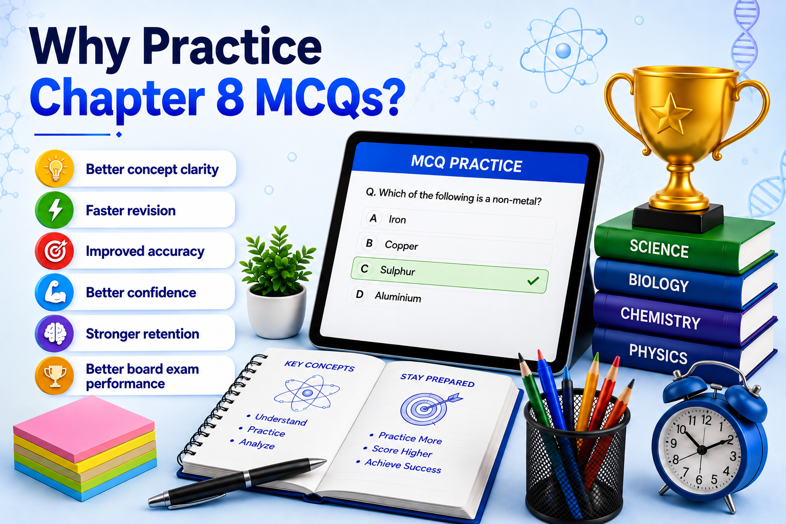Biology Quiz Dashboard - Student Practicing MCQs - Learning Progress Analytics