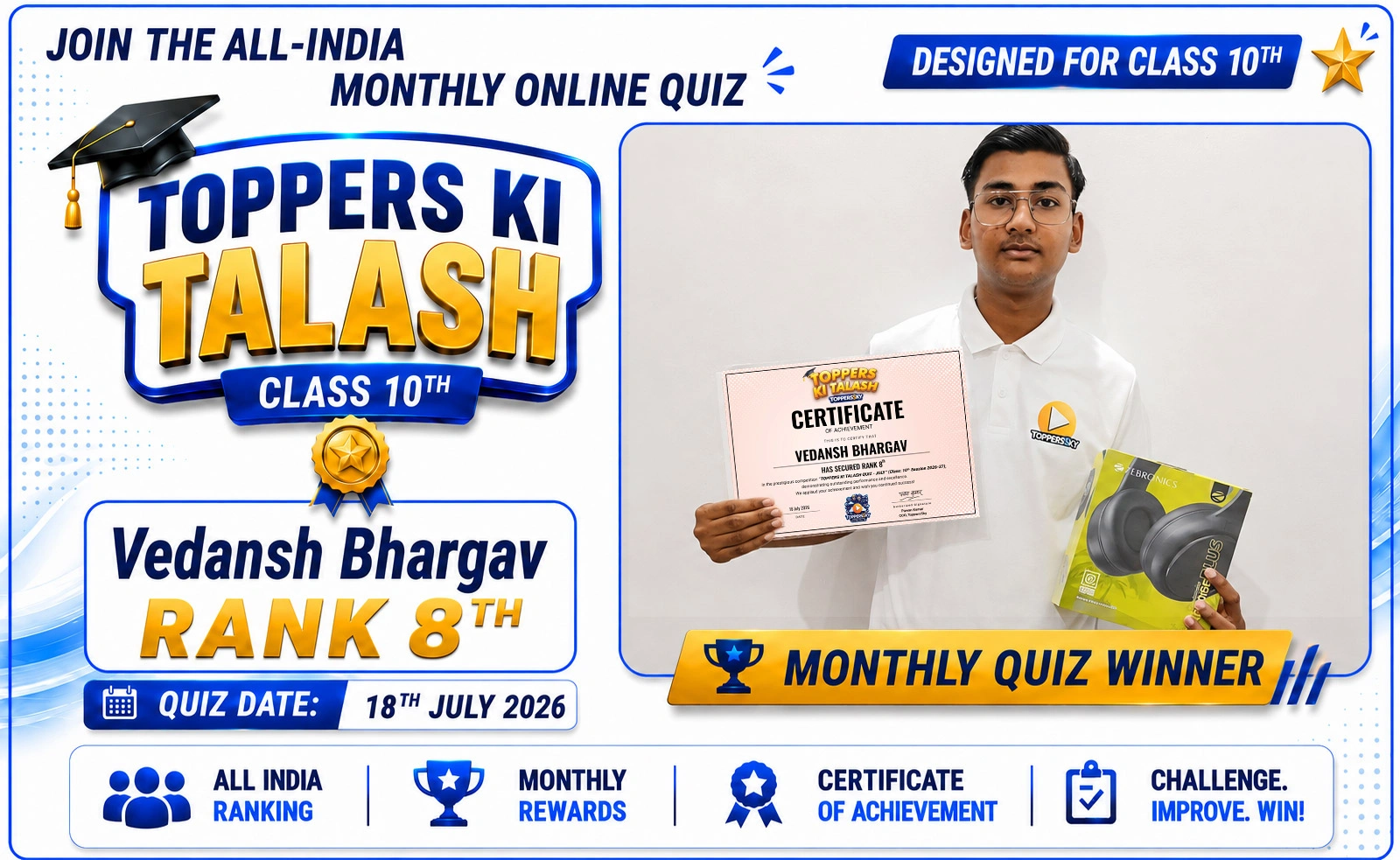 ToppersSky achiever Vedansh Bhargav