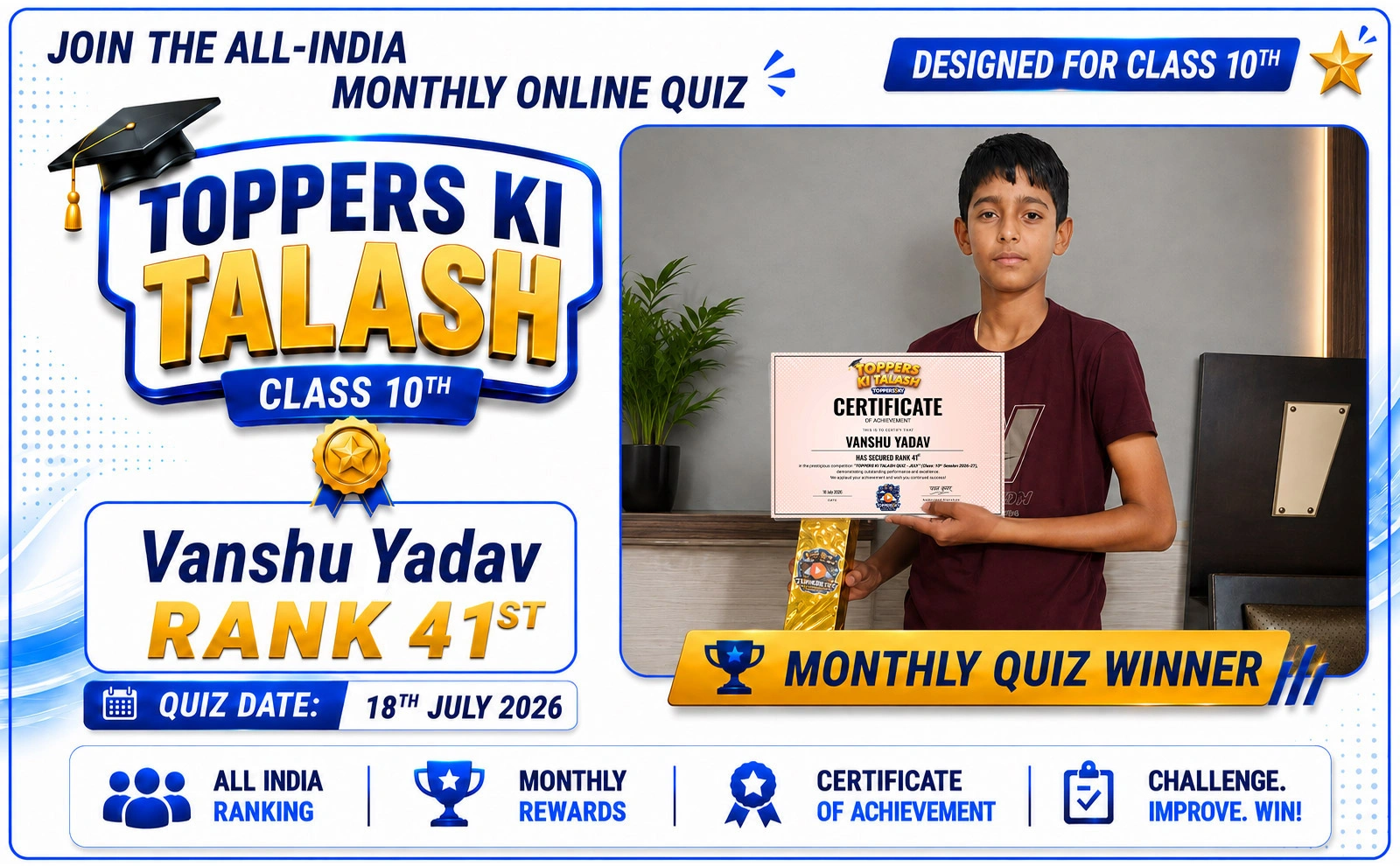 ToppersSky achiever Vanshu Yadav