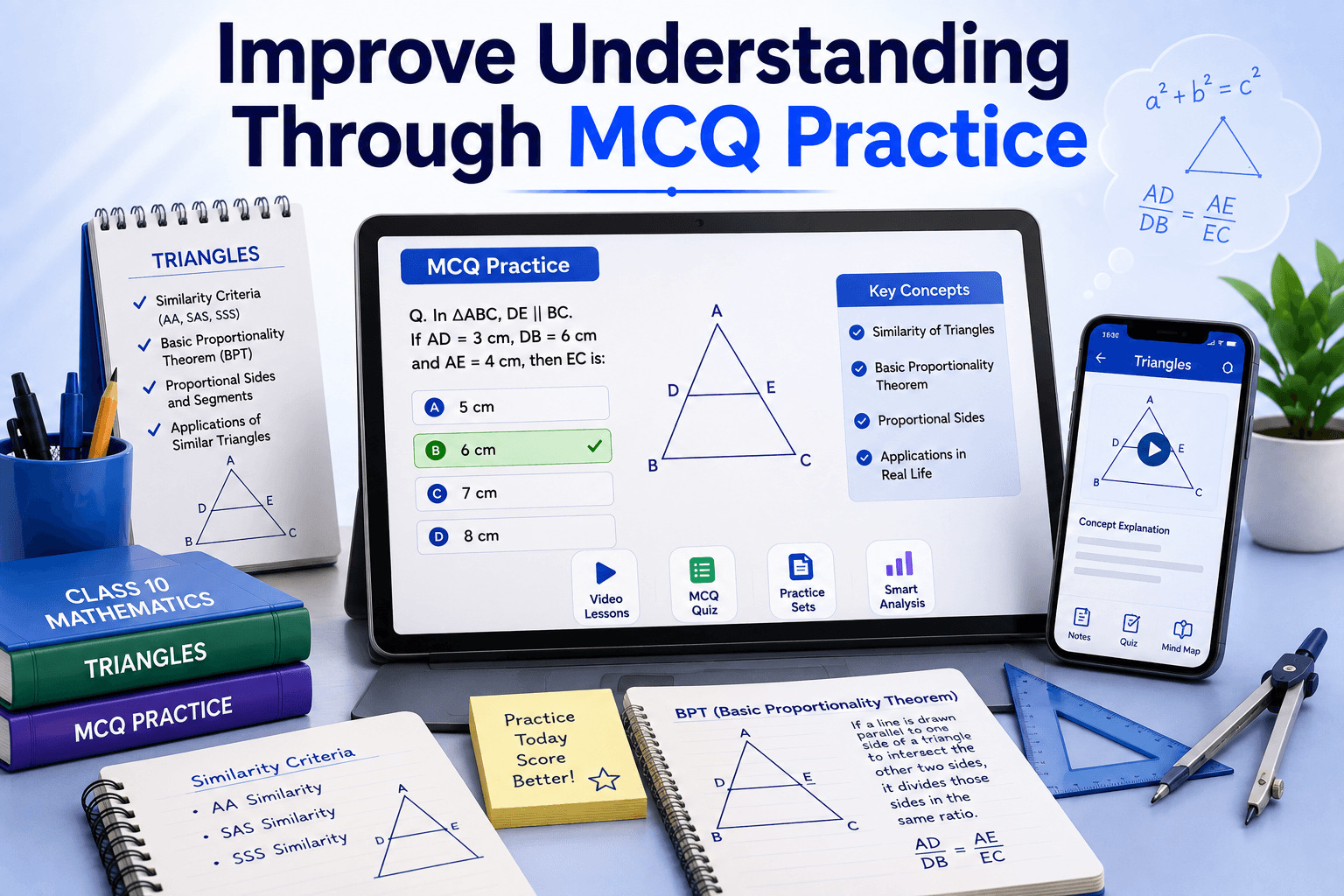 MCQ Practice Screen - AI Quiz Dashboard - Student Analytics