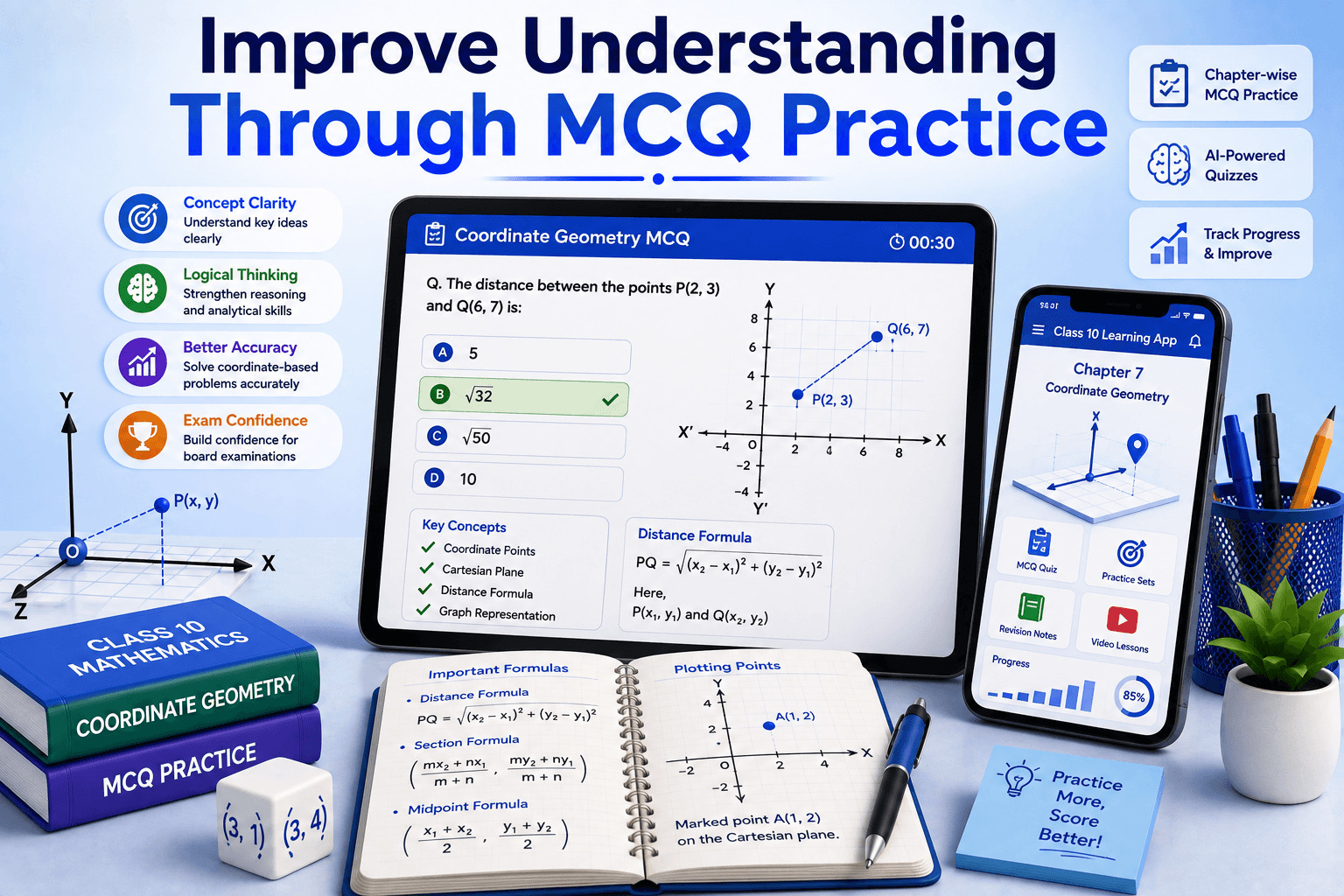MCQ Practice Screen - AI Quiz Dashboard - Student Analytics