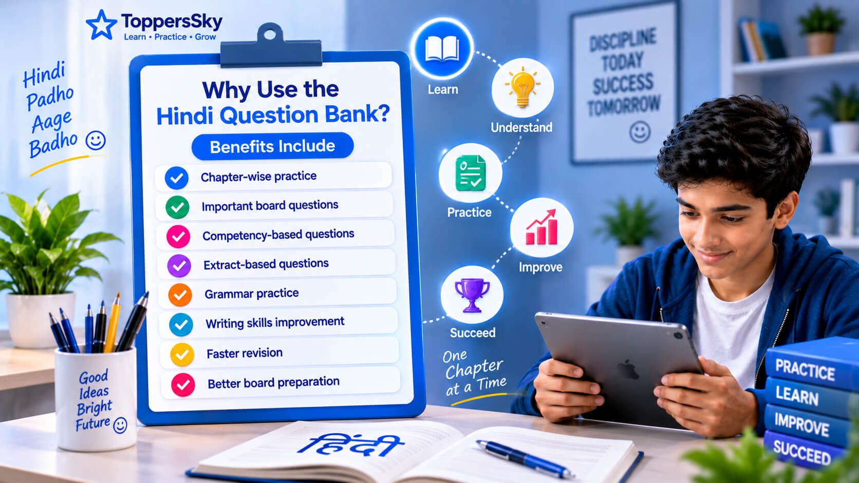 Hindi Question Bank - Student Practicing Hindi - Board Exam Preparation