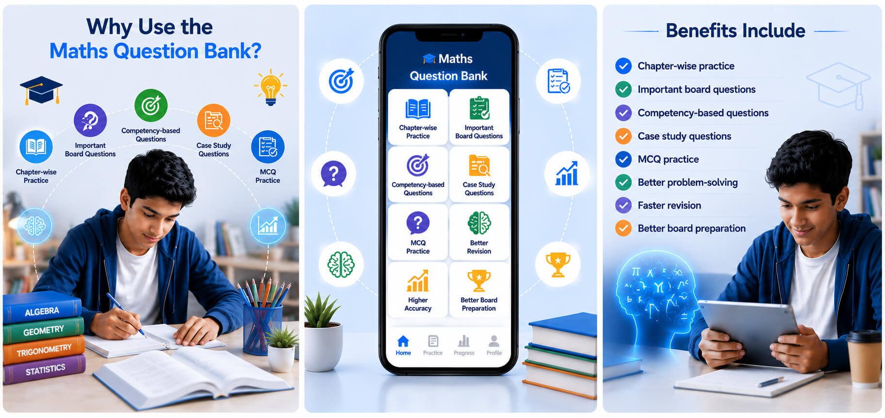 Maths Question Bank - Student Solving Maths Problems - Board Exam Preparation