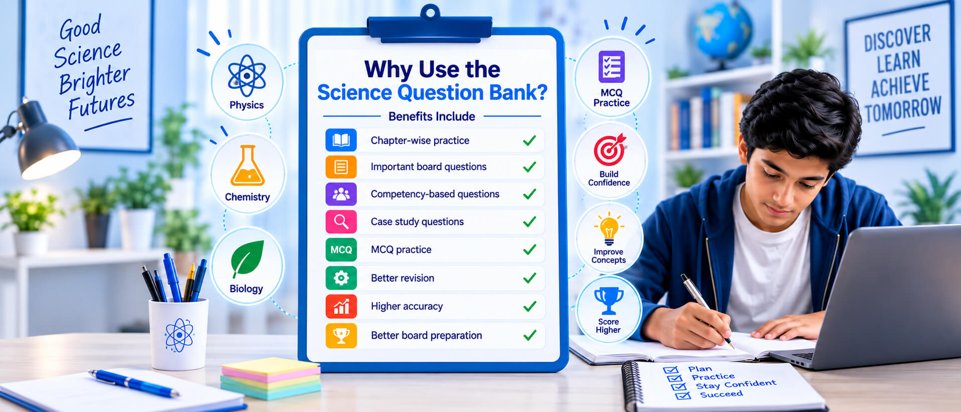 Science Question Bank - Student Solving Science Questions - Board Exam Preparation
