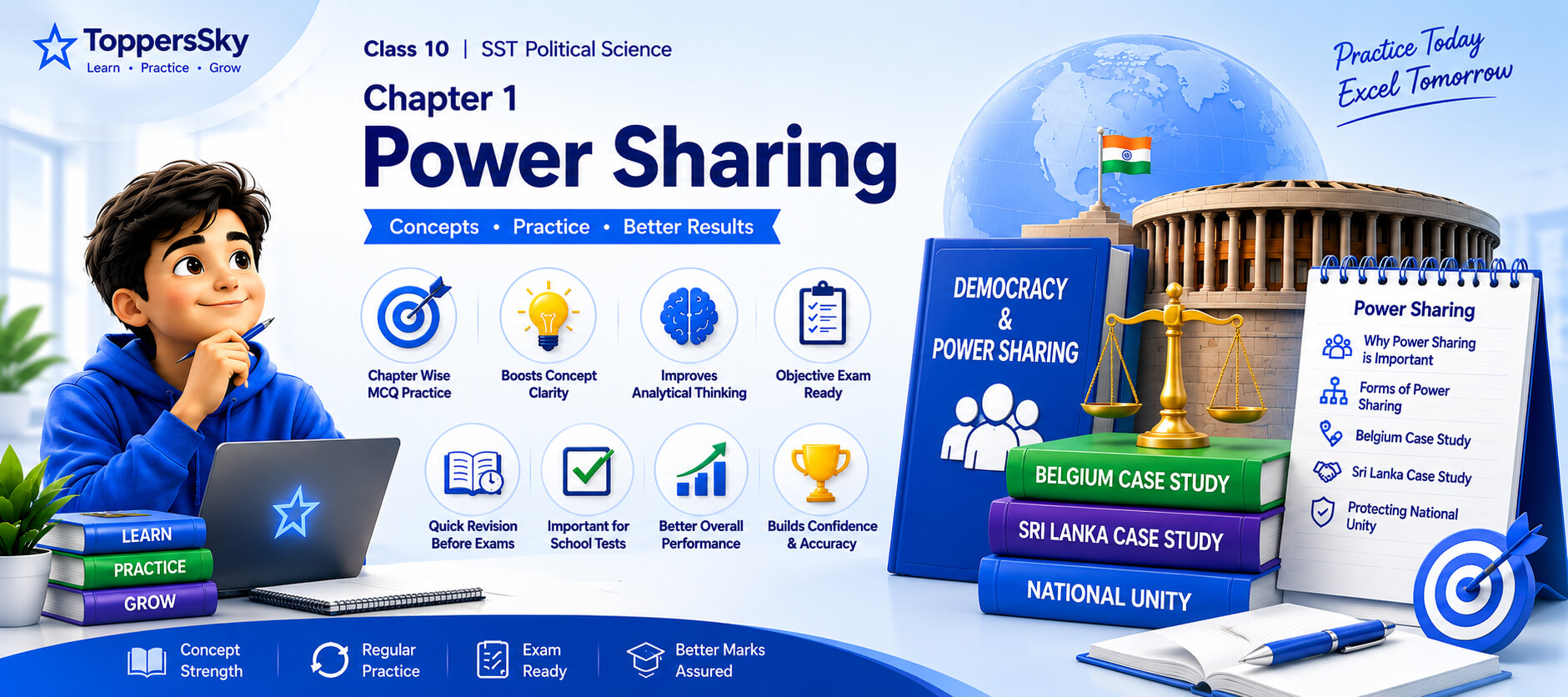 Power Sharing Quiz Banner / Political Science MCQ Dashboard