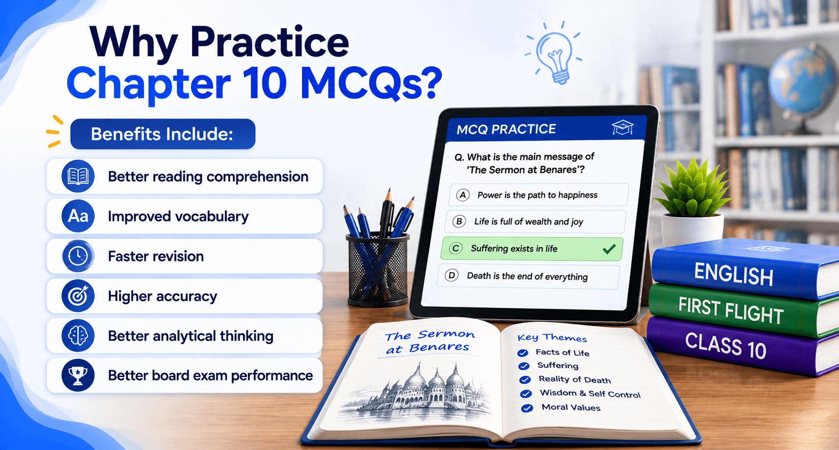 English Quiz Dashboard - Student Solving MCQs - Learning Progress Dashboard