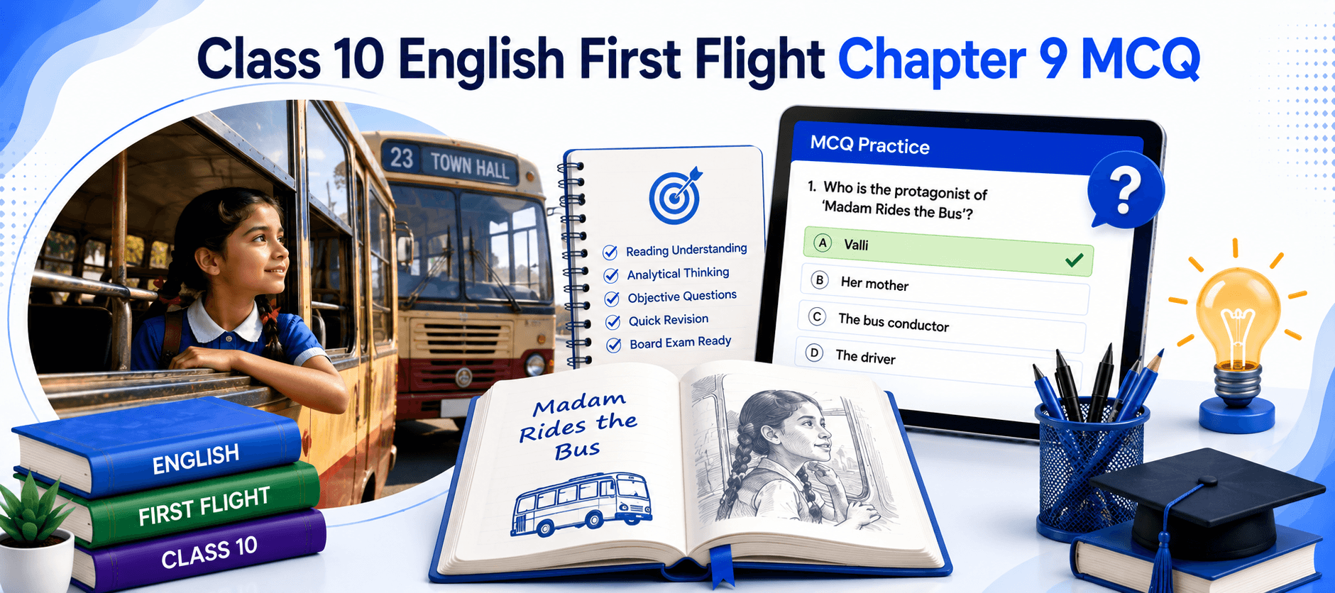 Madam Rides the Bus Quiz Banner / English MCQ Dashboard
