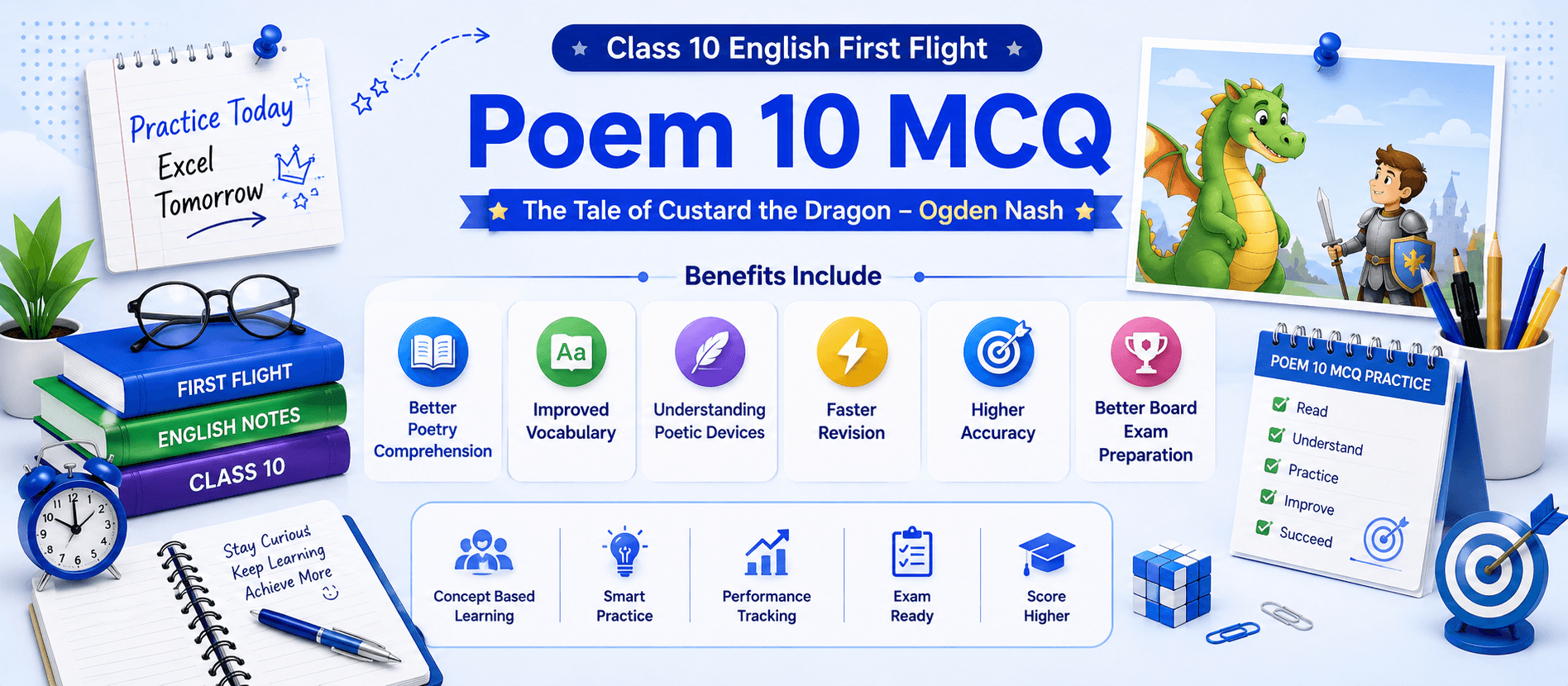 The Tale of Custard the Dragon Quiz Banner / English MCQ Dashboard