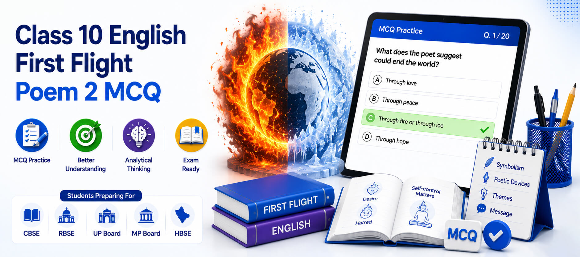 Fire and Ice Quiz Banner / English MCQ Dashboard
