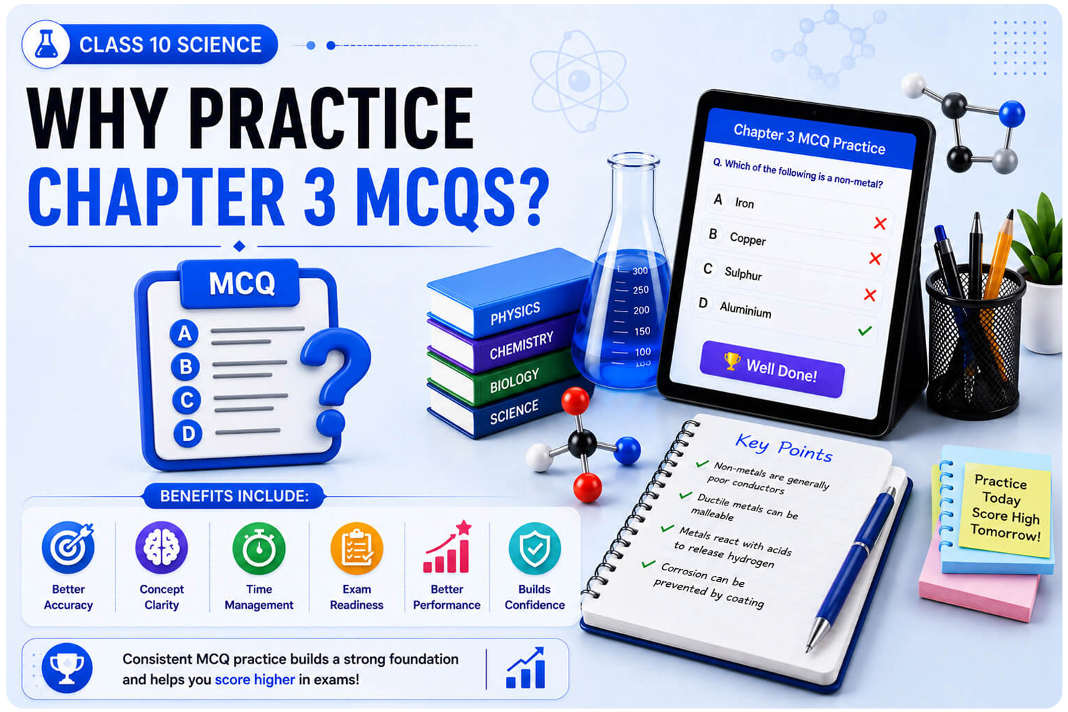Science Quiz Dashboard — Student Practicing MCQs — Learning Progress Analytics