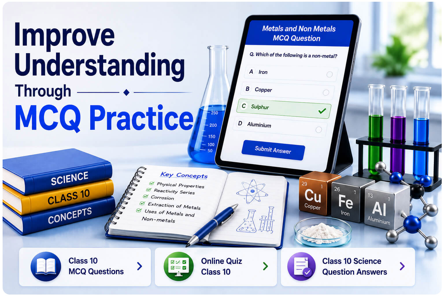 MCQ Practice Screen — AI Quiz Dashboard — Student Progress Analytics