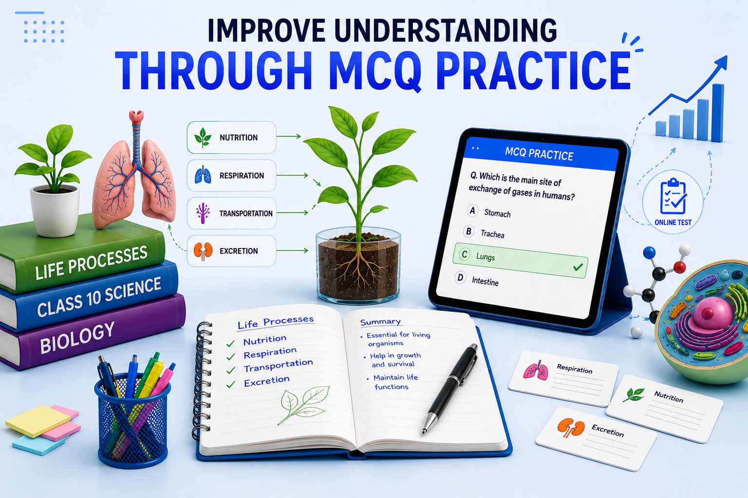 MCQ Practice Screen - AI Quiz Dashboard - Student Progress Analytics