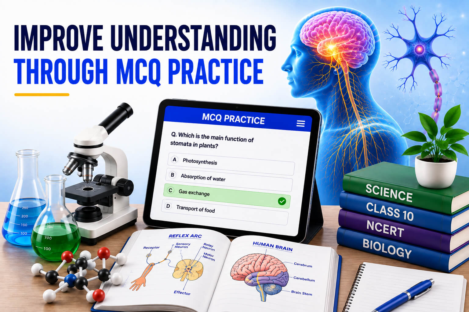MCQ Practice Screen - AI Quiz Dashboard - Student Progress Analytics