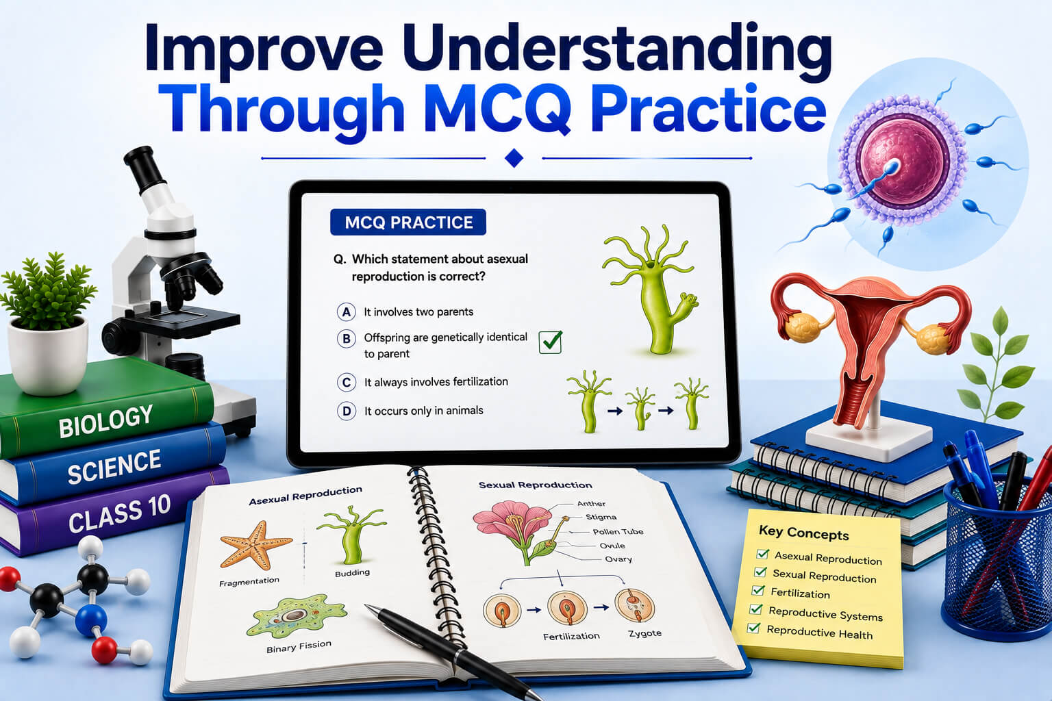 MCQ Practice Screen - AI Quiz Dashboard - Student Progress Analytics