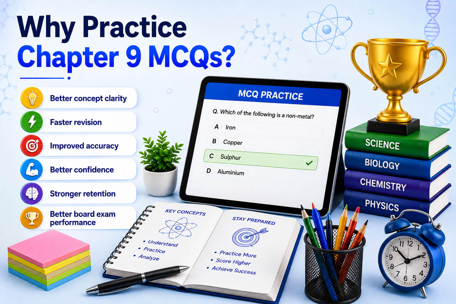 Biology Quiz Dashboard - Student Practicing MCQs - Learning Progress Analytics