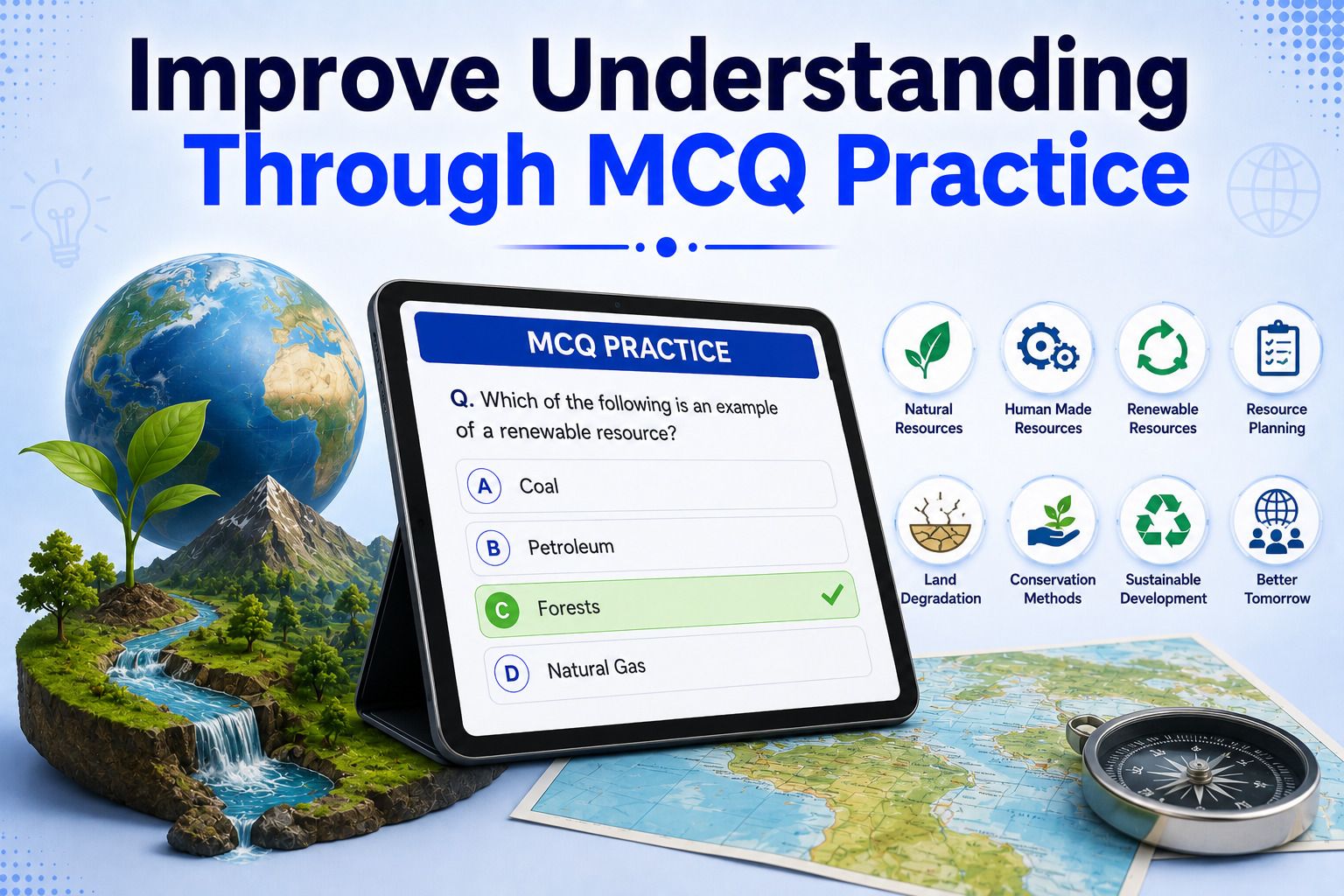 MCQ Practice Screen - AI Quiz Dashboard - Student Progress Analytics