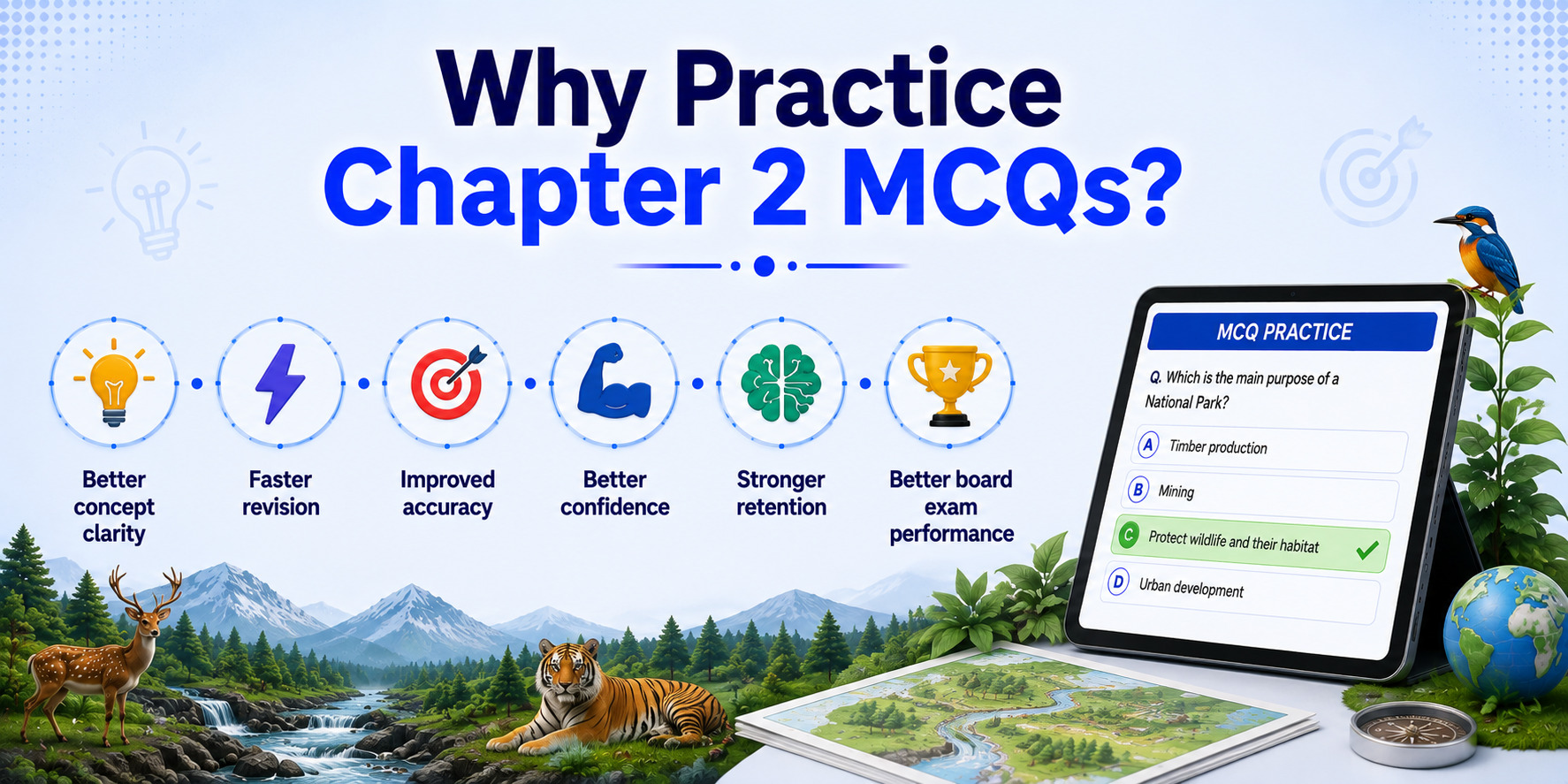 Geography Quiz Dashboard - Student Solving MCQs - Learning Progress Analytics