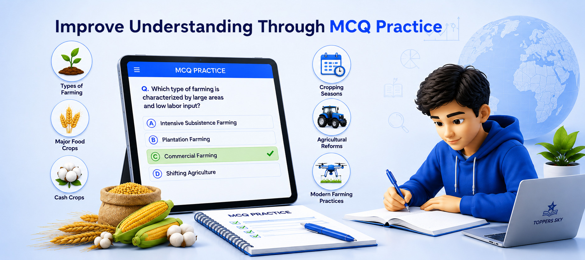 MCQ Practice Screen - AI Quiz Dashboard - Student Progress Analytics