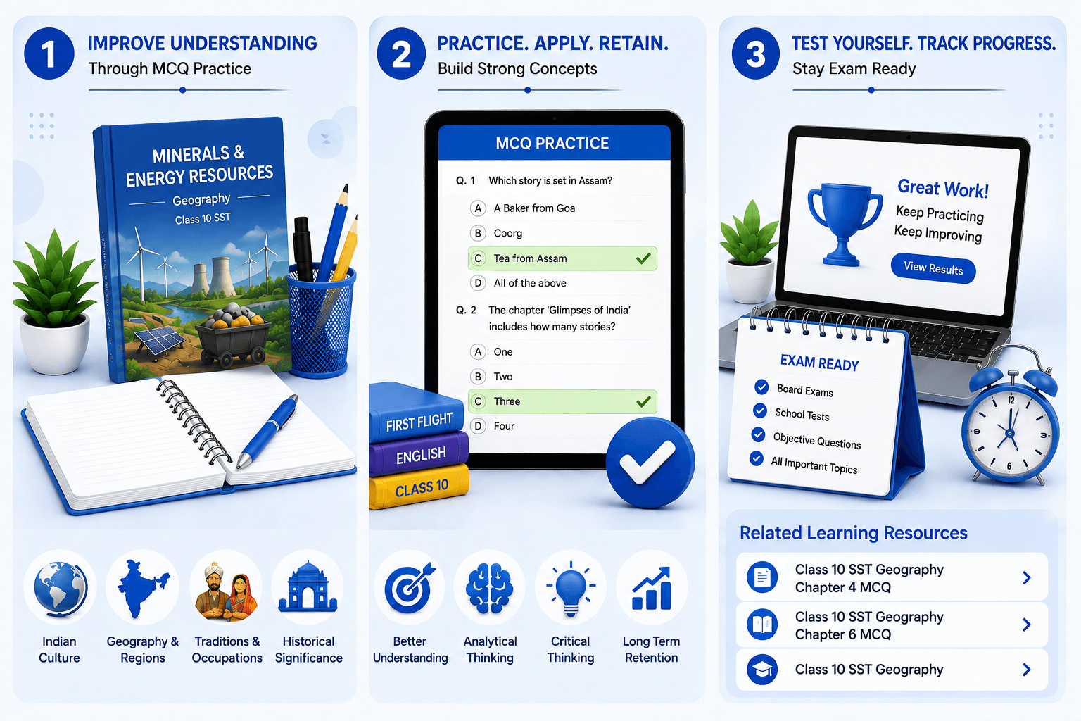 MCQ Practice Screen - AI Quiz Dashboard - Student Progress Analytics