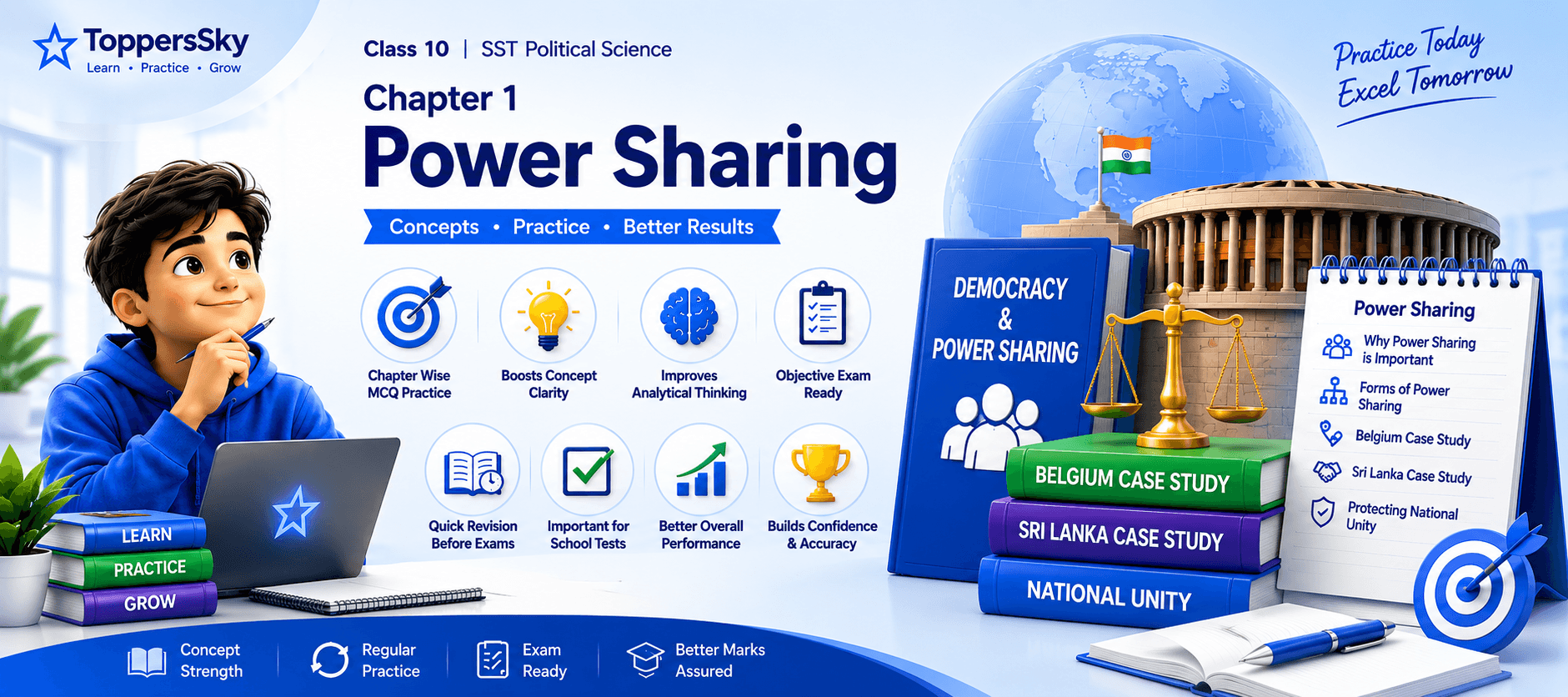 Power Sharing Quiz Banner / Political Science MCQ Dashboard