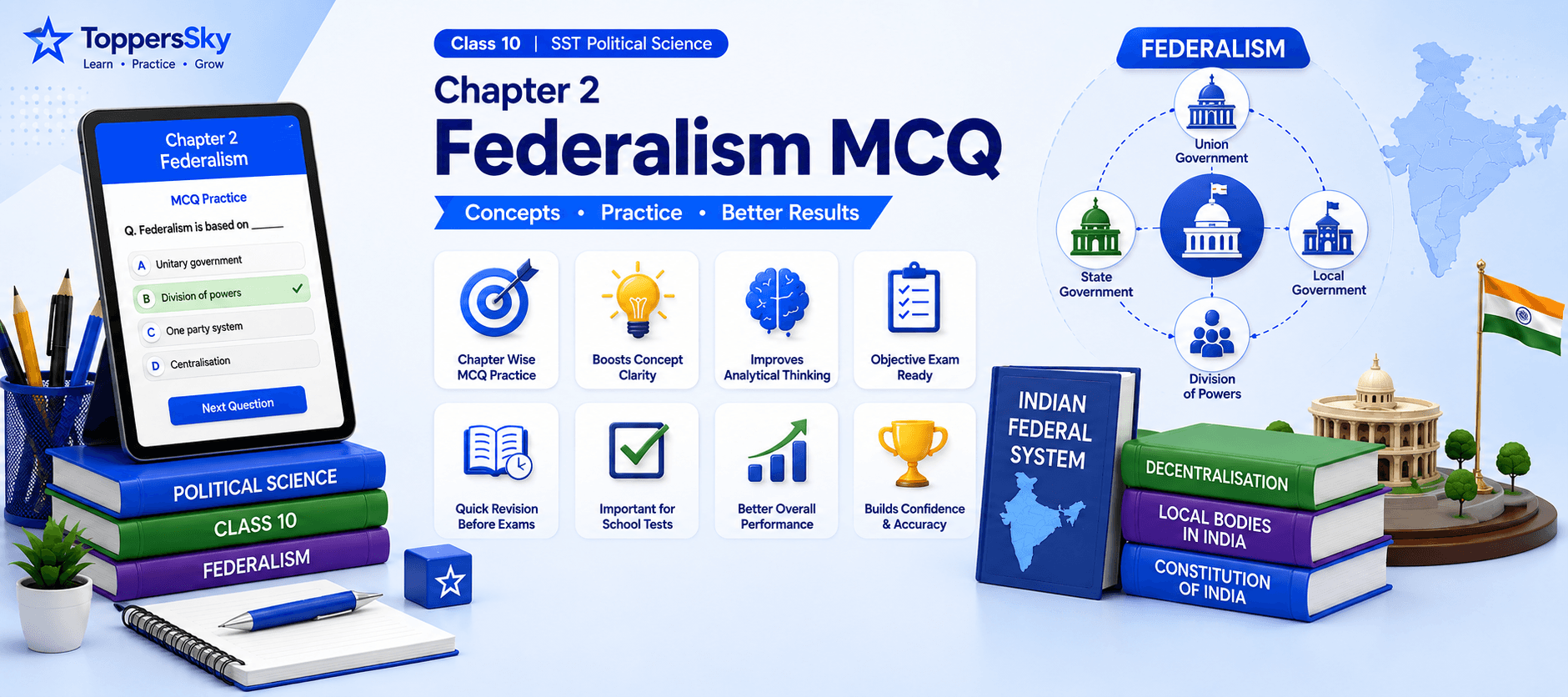Federalism Quiz Banner / Political Science MCQ Dashboard