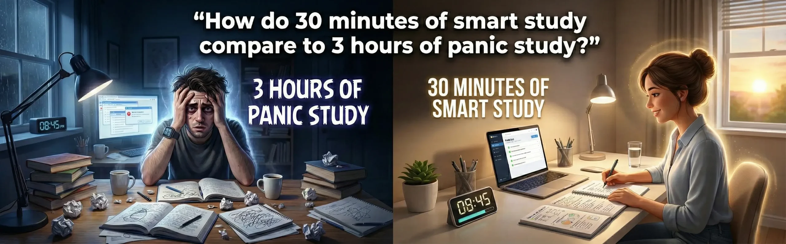 How do 30 minutes of smart study compare to 3 hours of panic study?